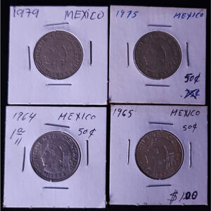Lot of 4 Mexico Cincuenta 50 Centavos 1964 - 1979 Copper Nickel Coin Mexican VTG